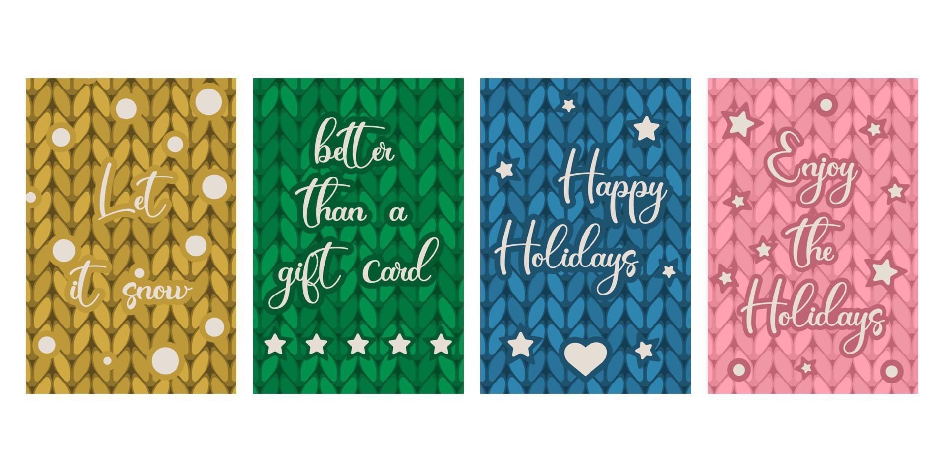 felices fiestas y deja que nieve plantillas de tarjetas de felicitación para navidad. ideas de pancartas de invierno para la personalización de rebajas de temporada vector