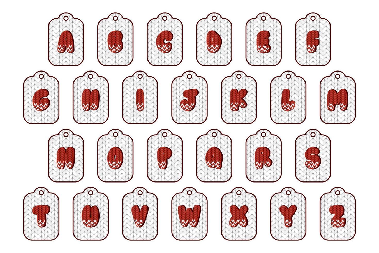 Red Chrismas monogram gift tags with knt texture on background. Cut file for printable labels vector