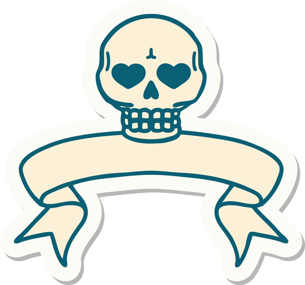 tattoo style sticker with banner of a skull vector