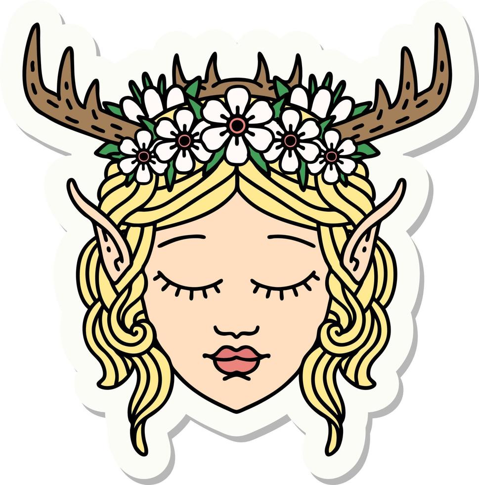 sticker of a elf druid character face vector