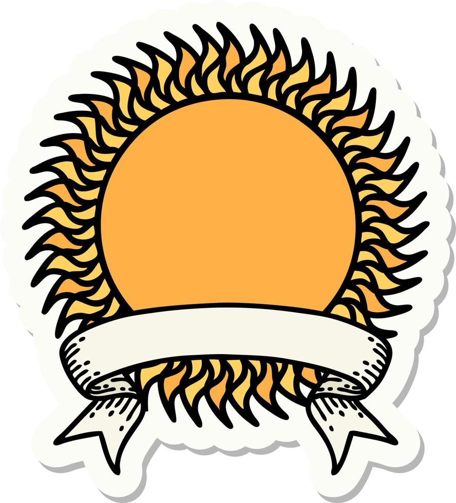 tattoo style sticker with banner of a sun vector