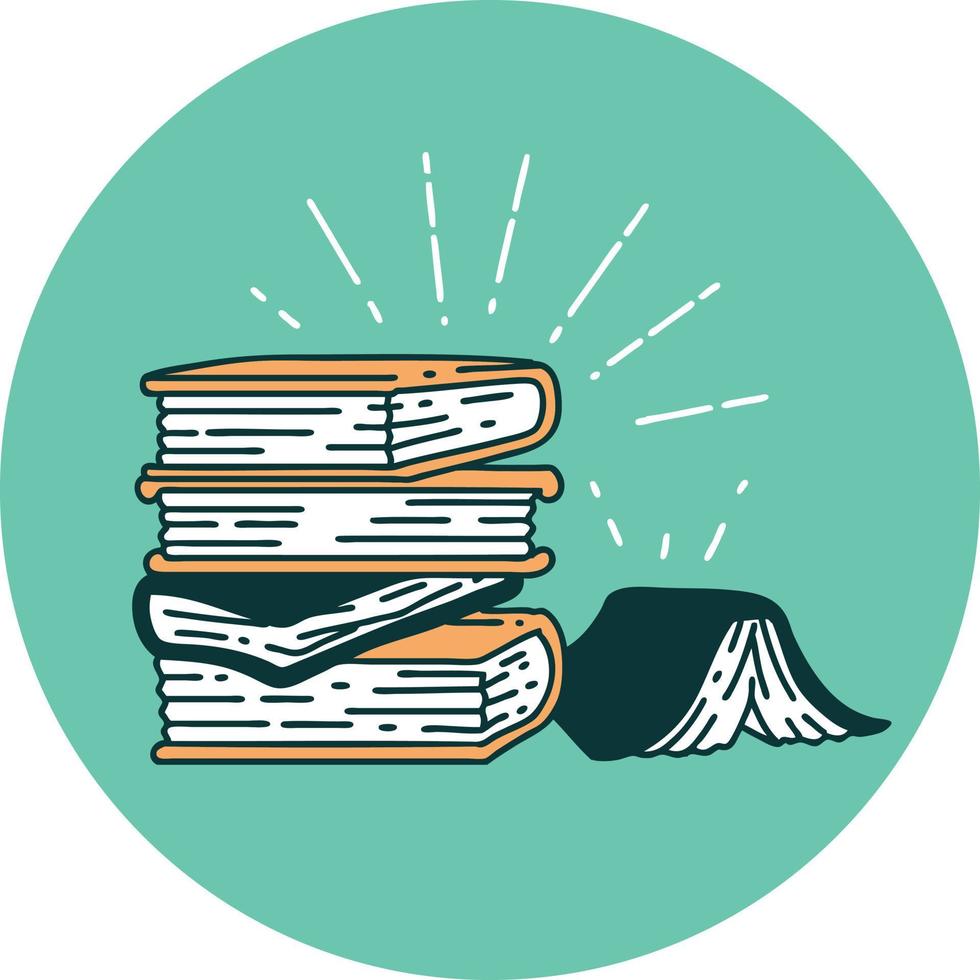 icon of a tattoo style stack of books vector