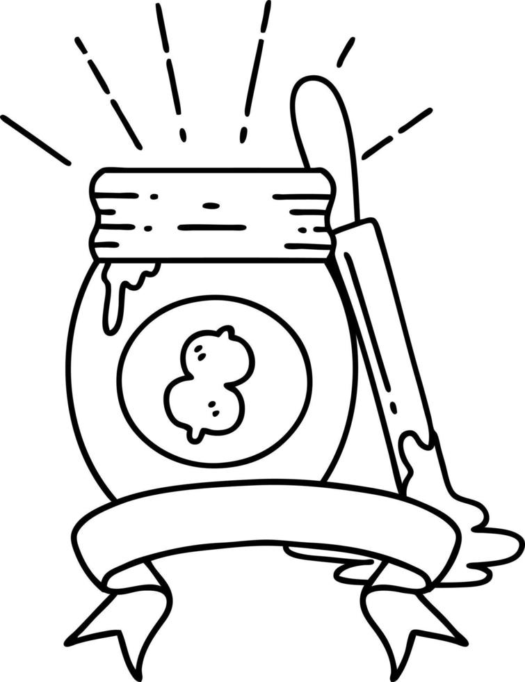 scroll banner with black line work tattoo style peanut butter vector