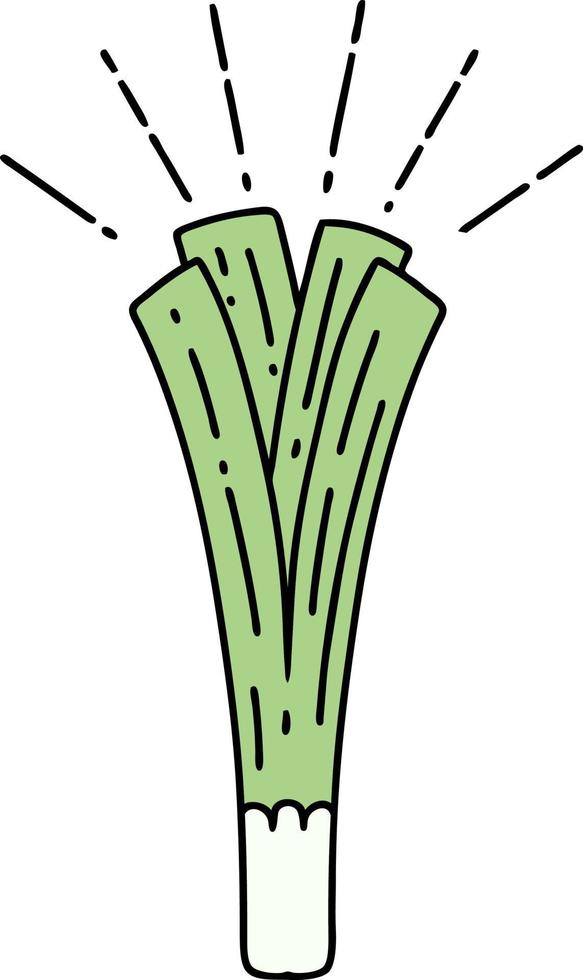 illustration of a traditional tattoo style leek vector