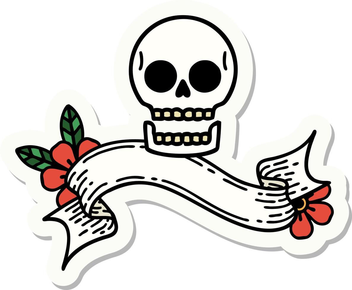 tattoo style sticker with banner of a skull vector