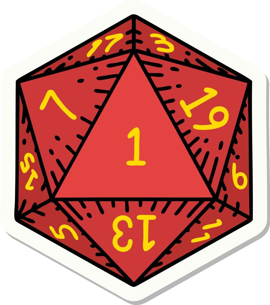 sticker of a natural 1 D20 dice roll vector