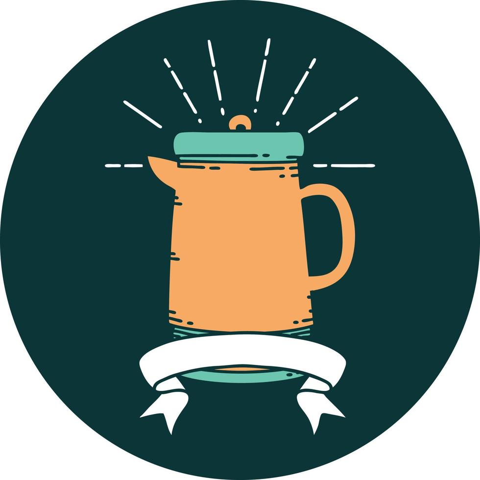 icono de una cafetera estilo tatuaje vector