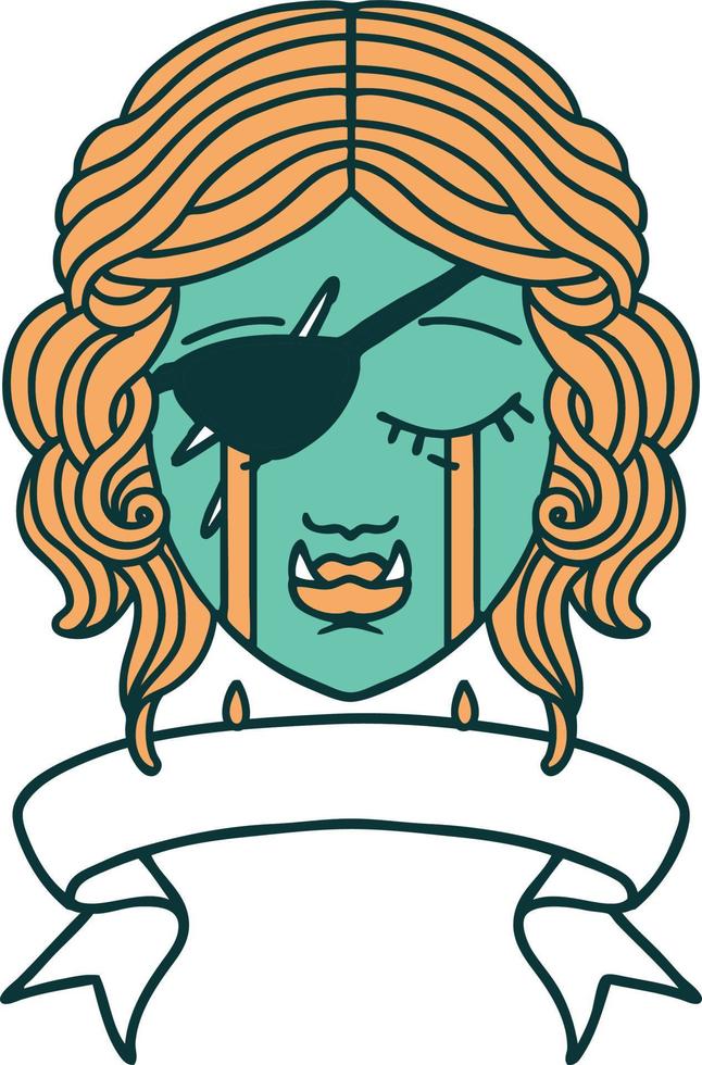 Retro Tattoo Style crying orc rogue character face vector