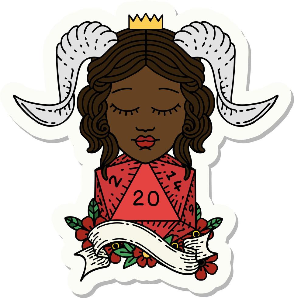 sticker of a tiefling with natural twenty dice roll vector