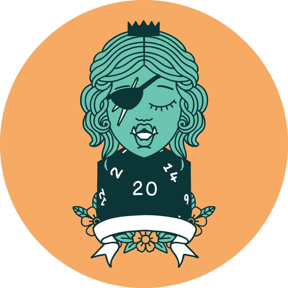 icon of half orc rogue character with natural twenty dice roll vector