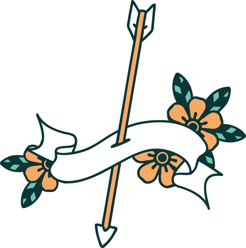 traditional tattoo with banner of an arrow vector