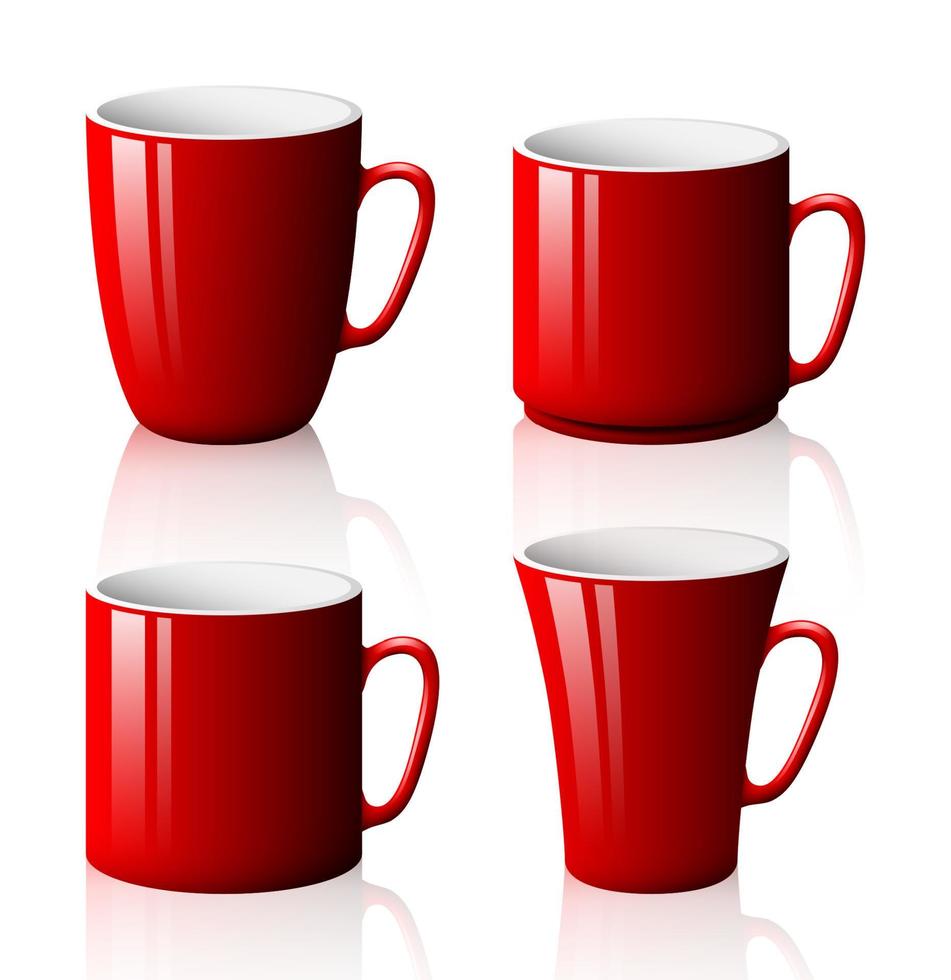 Set of red cups isolated on white background vector