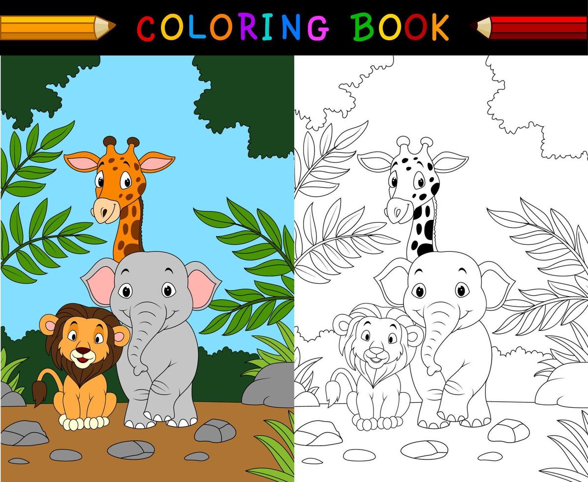 Vector illustration of Cartoon safari animal coloring book