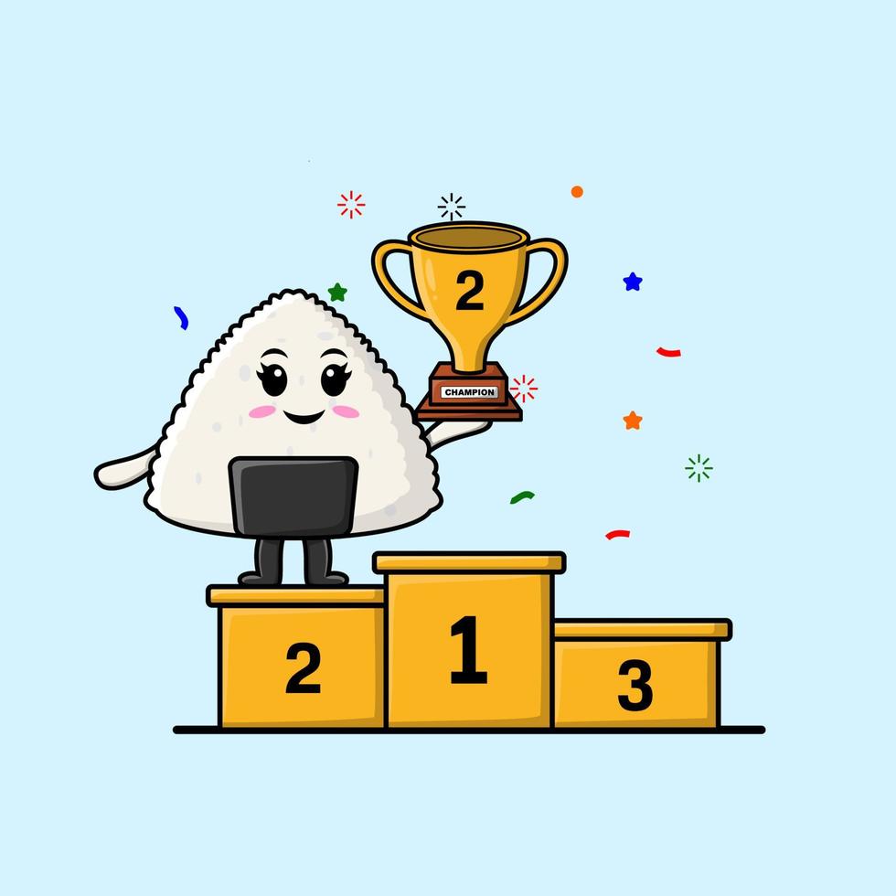 Cute cartoon Rice japanese sushi as the winner vector