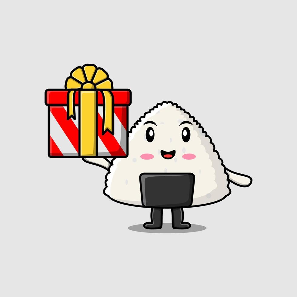 Cute cartoon sushi coming out from big gift box vector