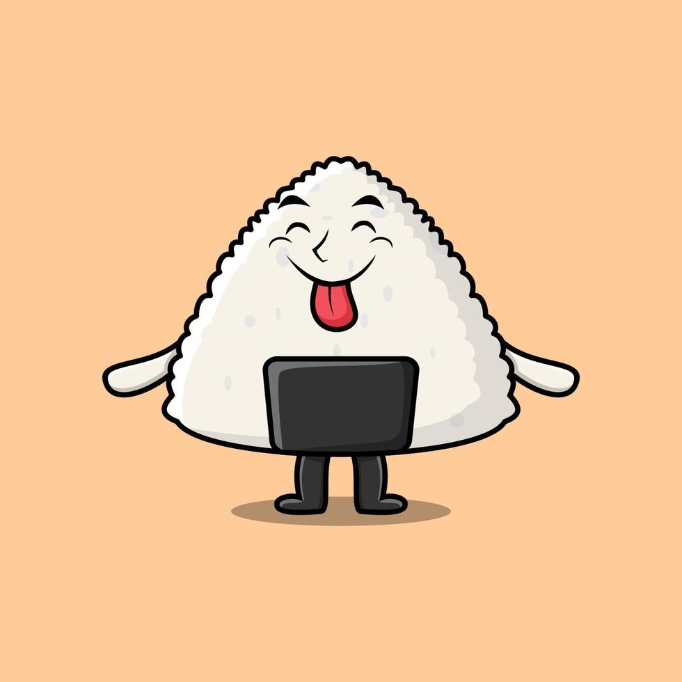cartoon rice japanese sushi with flashy expression vector