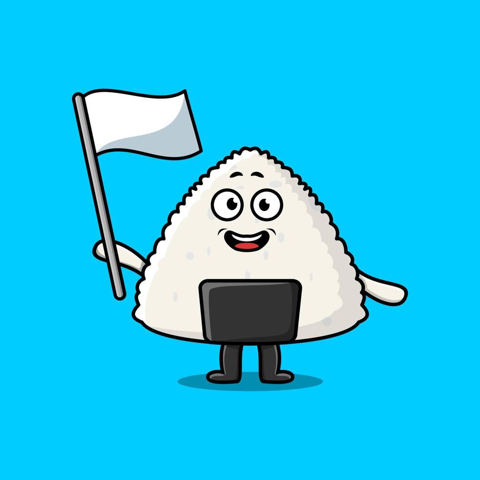 linda mascota de sushi de dibujos animados con bandera blanca vector