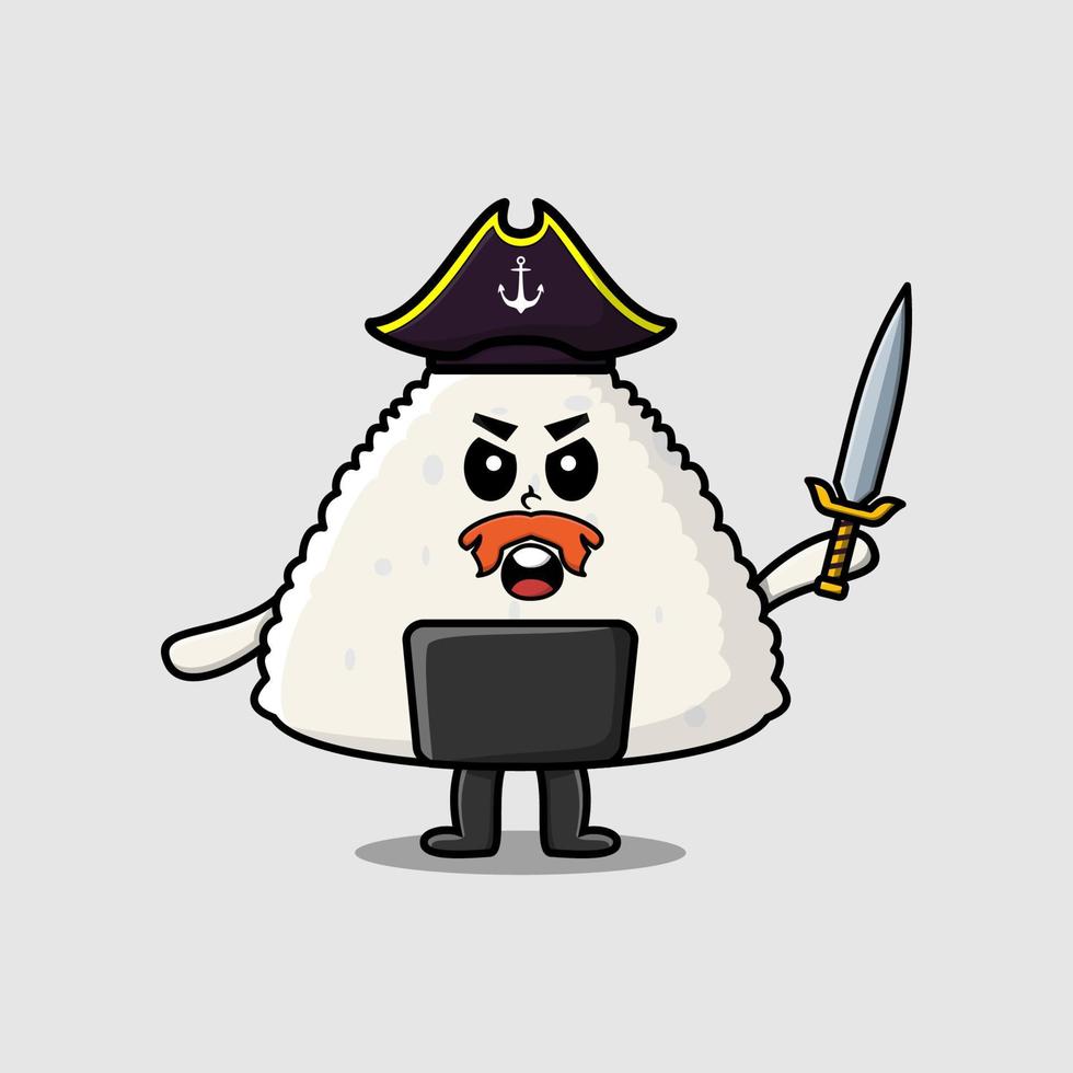 Cute cartoon Rice japanese sushi pirate character vector