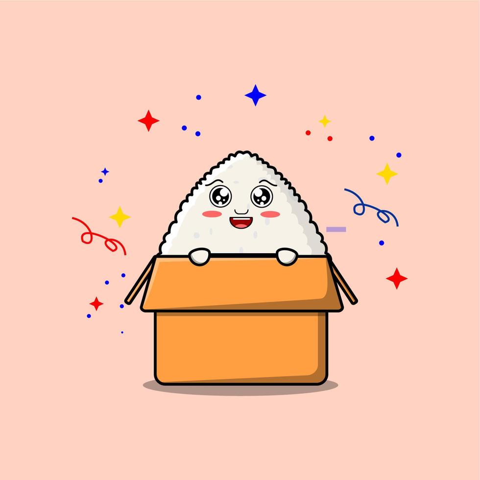 Cute cartoon sushi character coming out from box vector