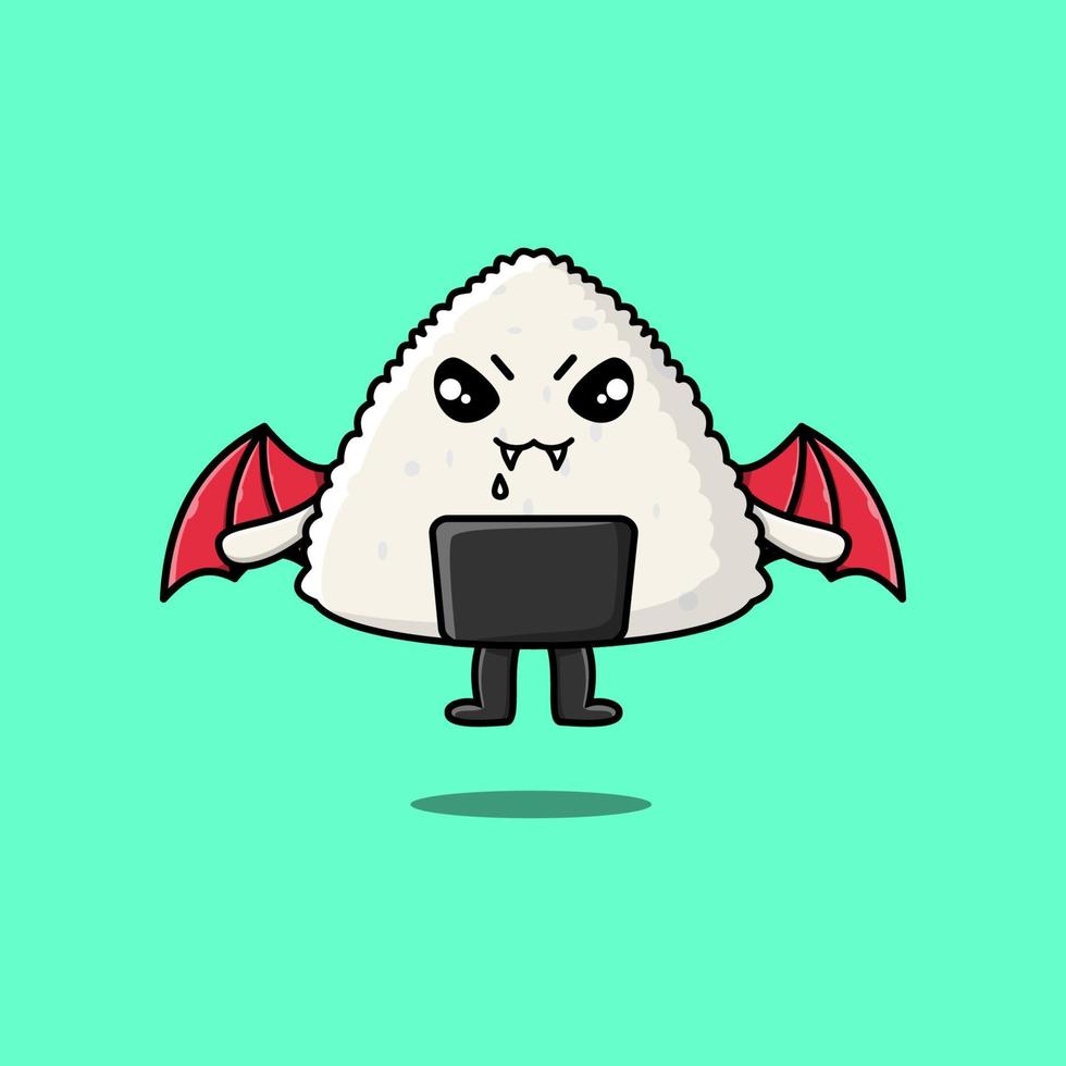 cartoon Rice japanese sushi as dracula with wings vector