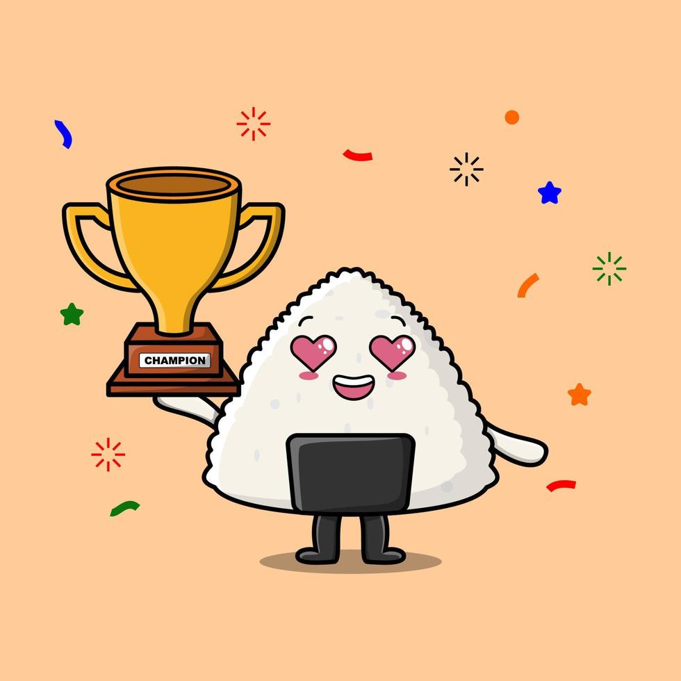 Cute cartoon Rice japanese sushi as the winner vector