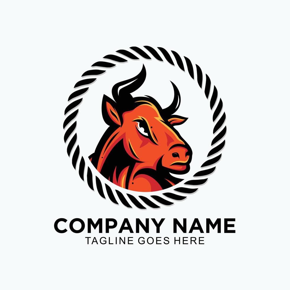 Bull animal vector logo design in rope circle concept for business company