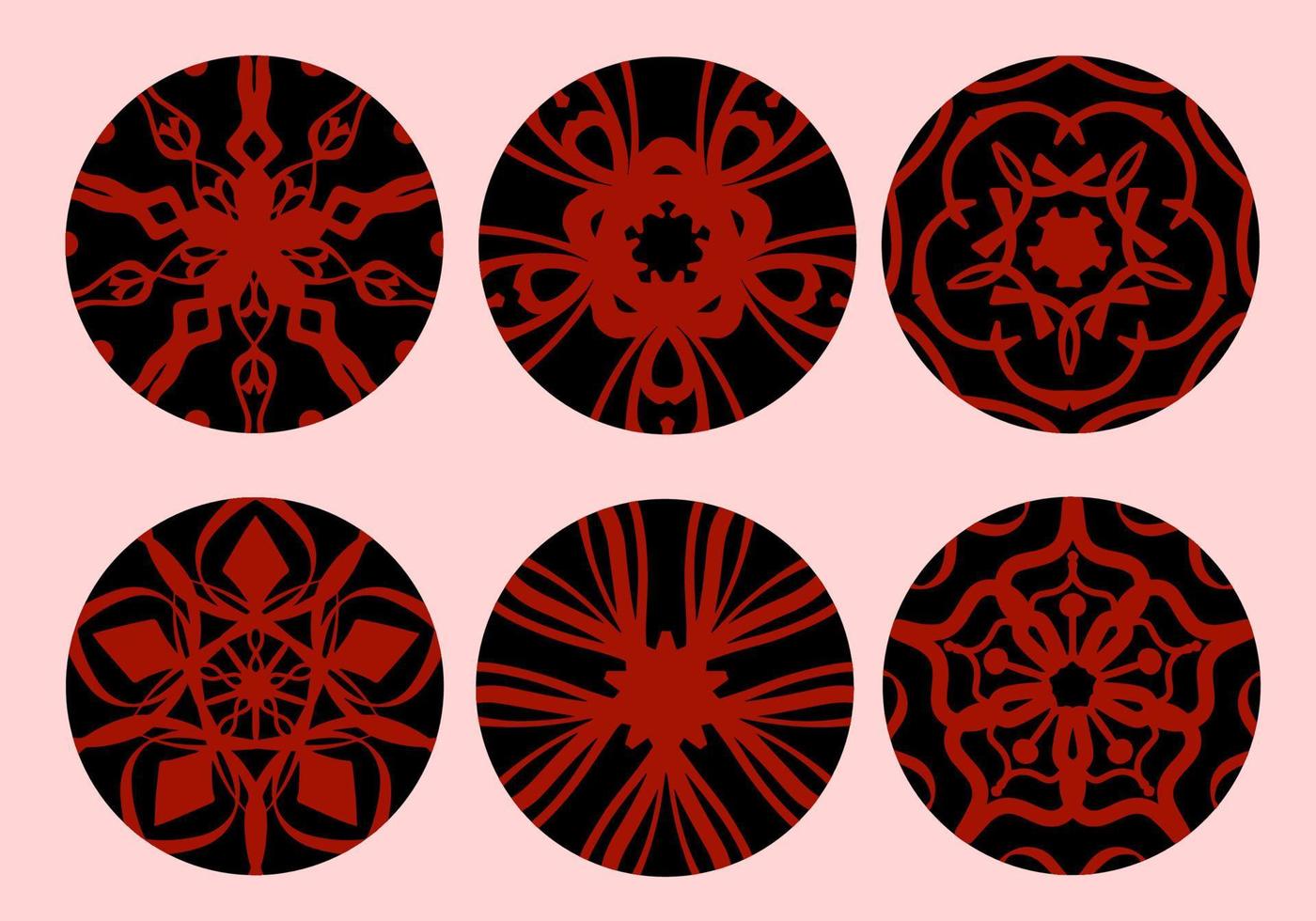 Red Geometric and Hand Drawing Ornaments with Tribal Shape in black circle. Designed in Ikat, Boho, Aztec, Folk, Motif, Gypsy, and Arabic Style. Elements for your design. Vector Illustration.