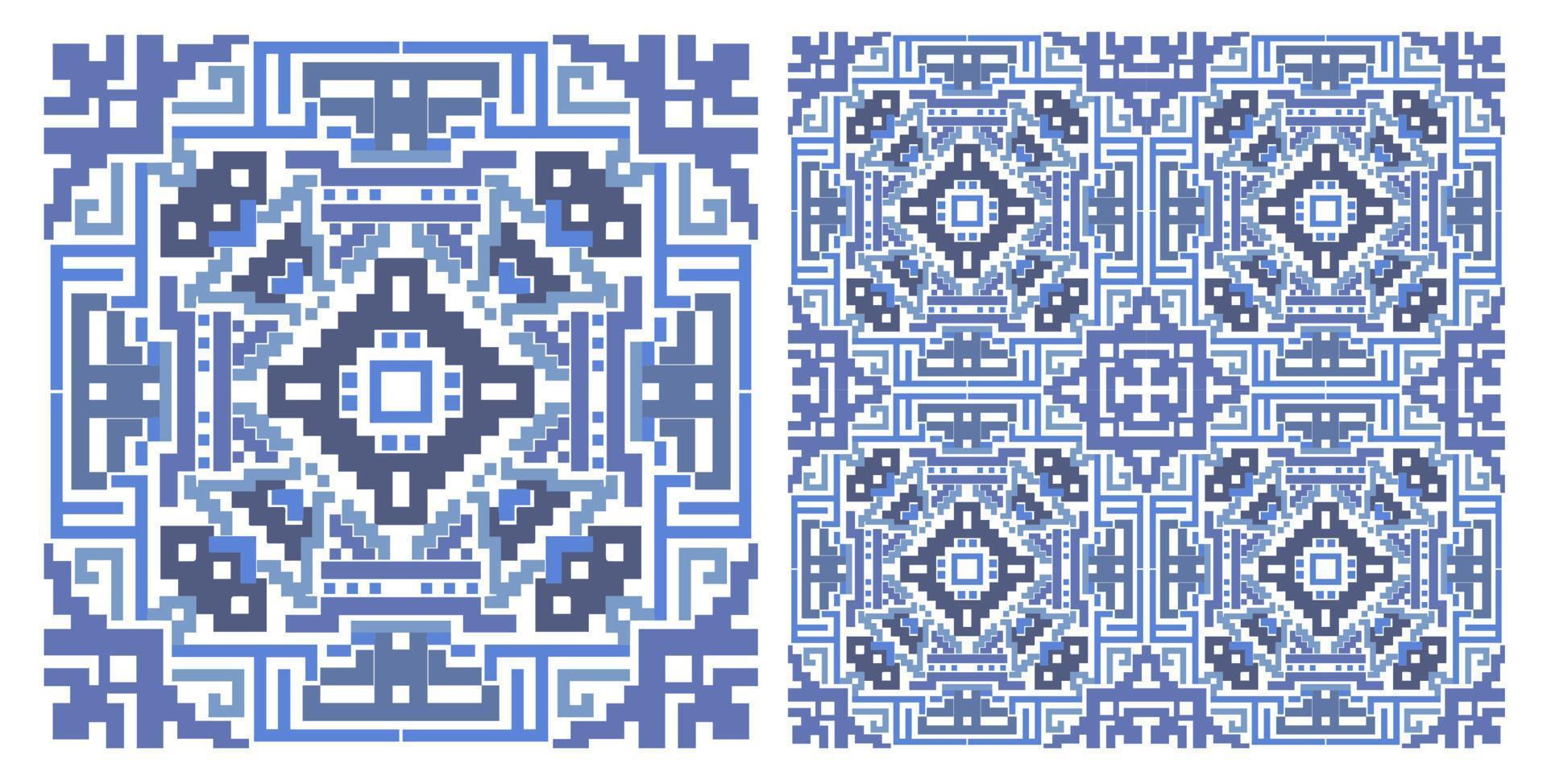 diseño abstracto de patrones de píxeles sin fisuras ideal para pañuelos de seda, pañuelos, pañuelos, ropa de cuello, chal, hiyab, tela, textil, papel pintado, alfombra, manta, cerámica o azulejos. obras de arte para la impresión de moda. vector