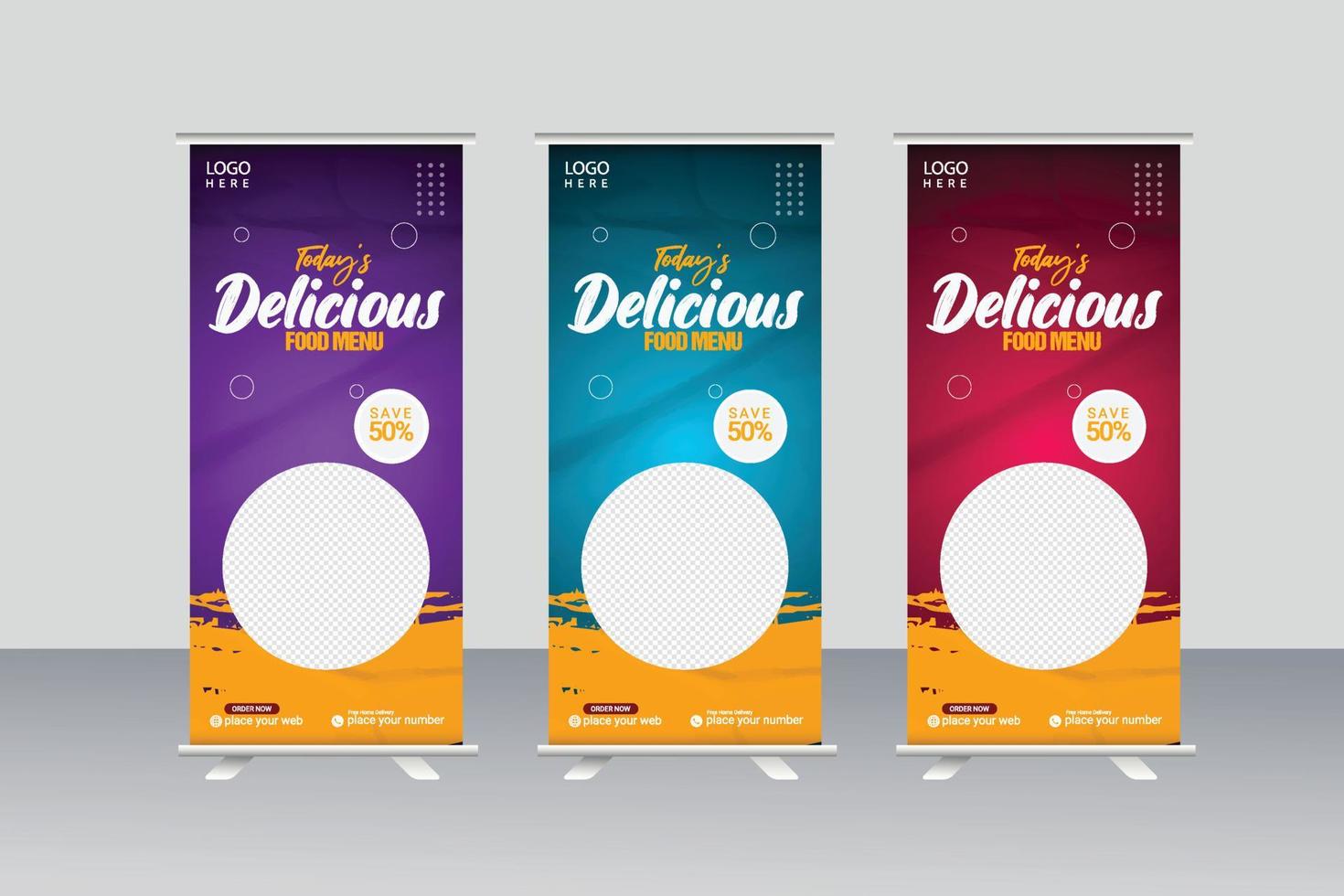 Food and restaurant roll up banner design template vector