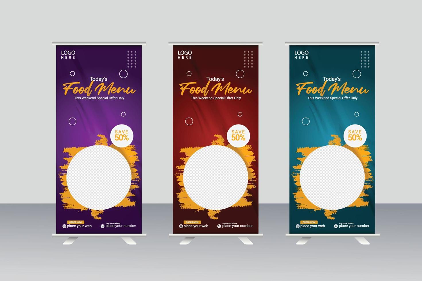 Food and restaurant roll up banner design template vector