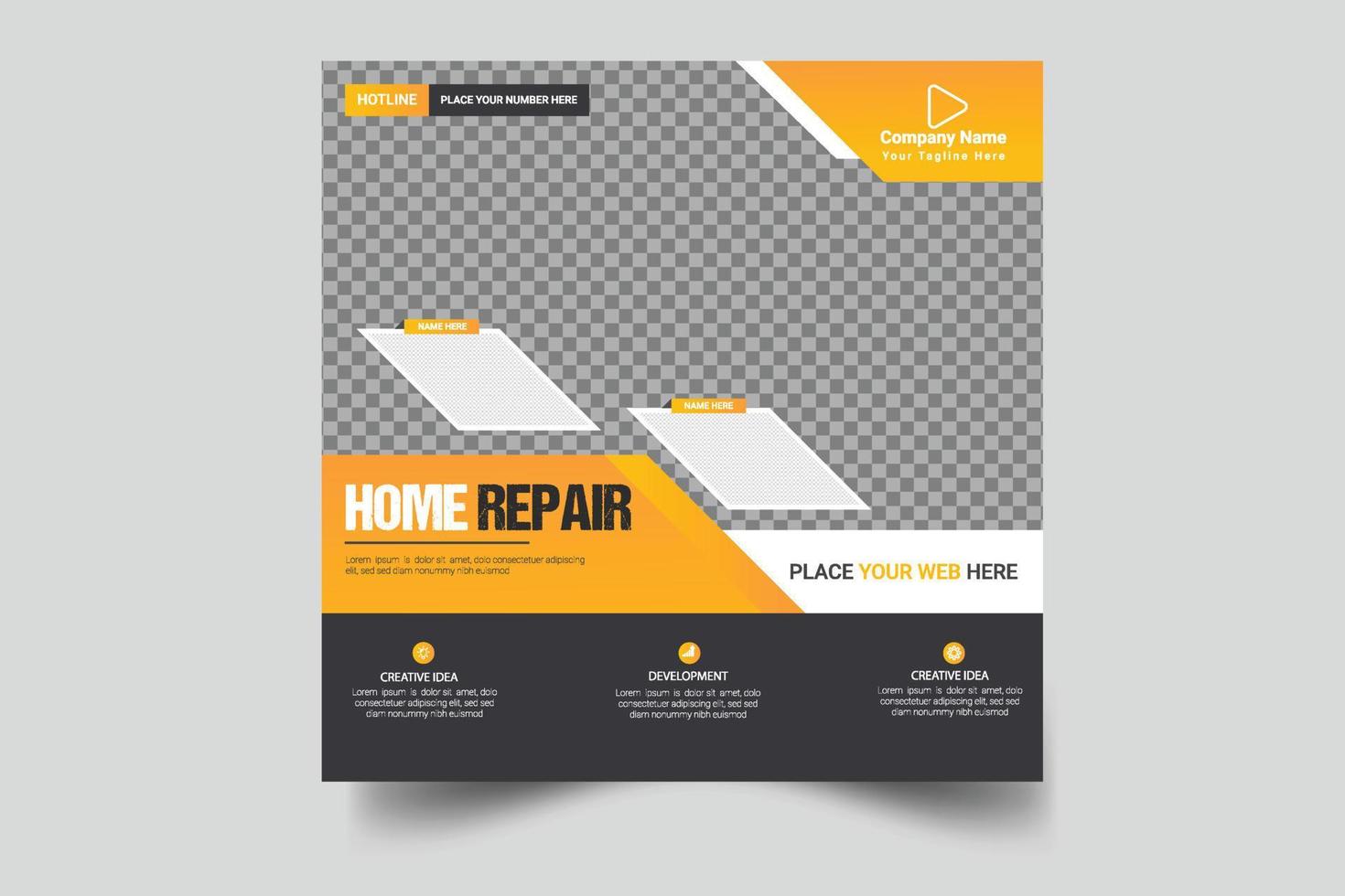 Construction and house renovation services social media post and web banner design template vector