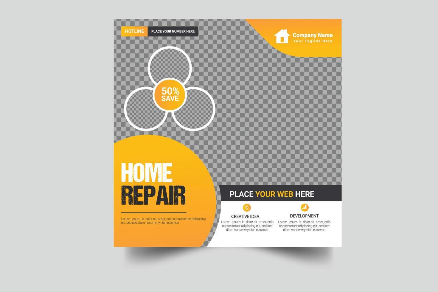 Construction and house renovation services social media post and web banner design template vector