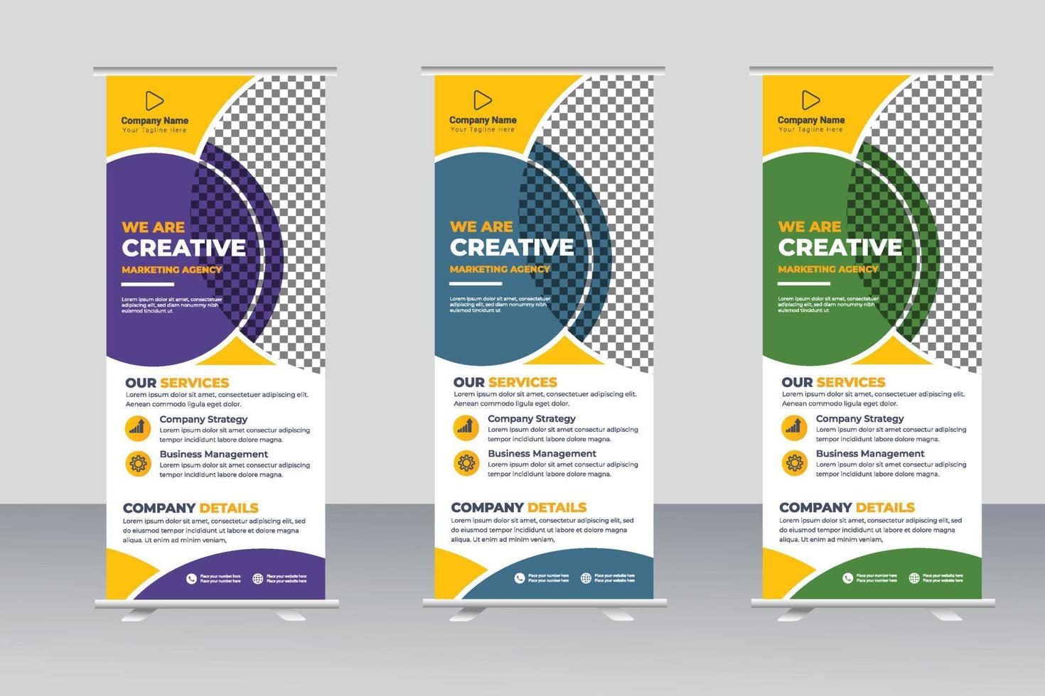 Business Roll Up Banner. corporate Roll up background for Presentation. Vertical roll up, x-stand, exhibition display, Retractable banner stand vector