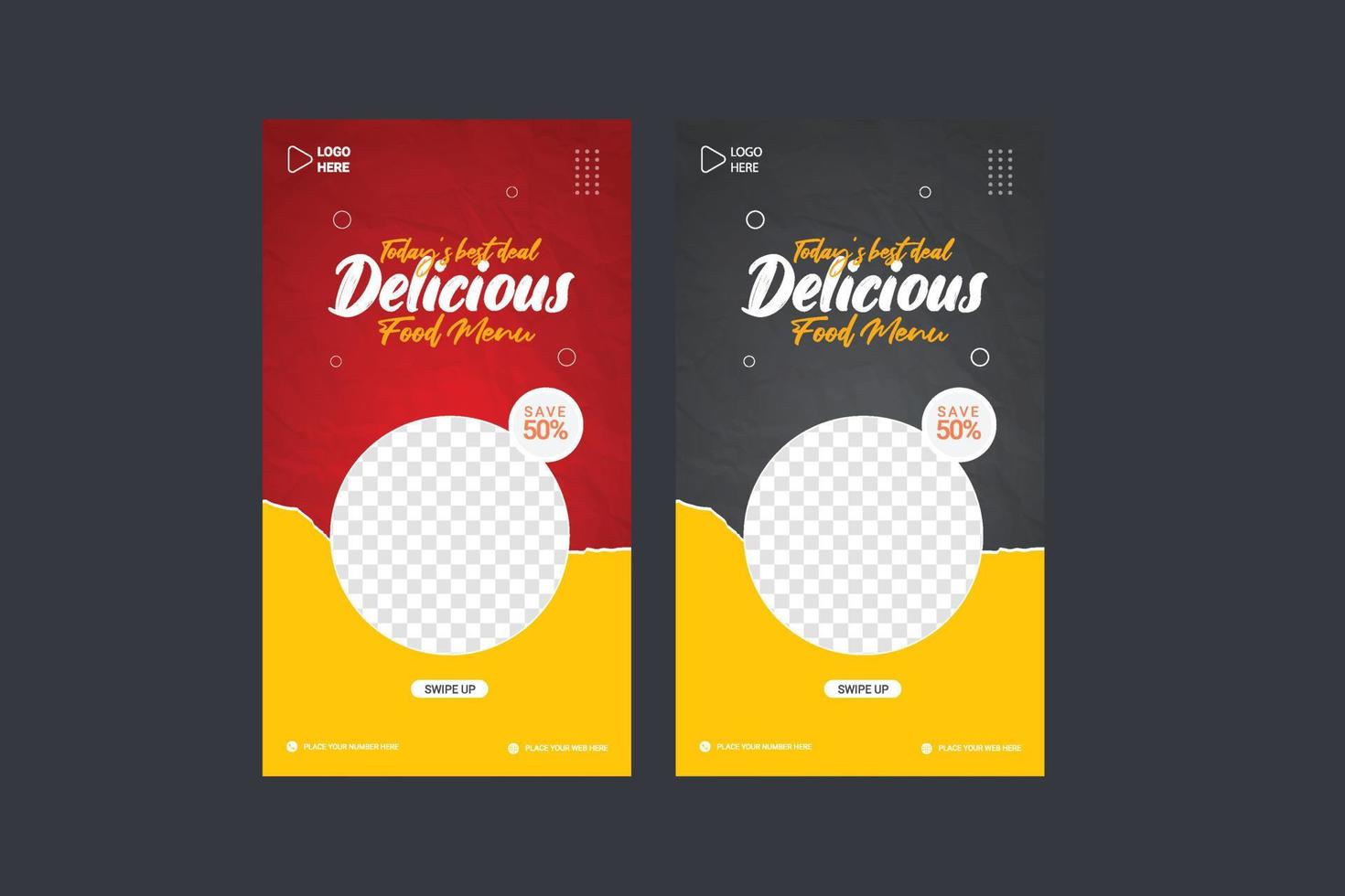 Delicious burger and food menu social media post story promotion banner template vector