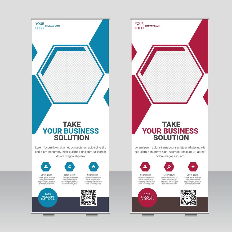 Business Roll Up Banner. corporate Roll up background for Presentation. Vertical roll up, x-stand, exhibition display, Retractable banner stand vector