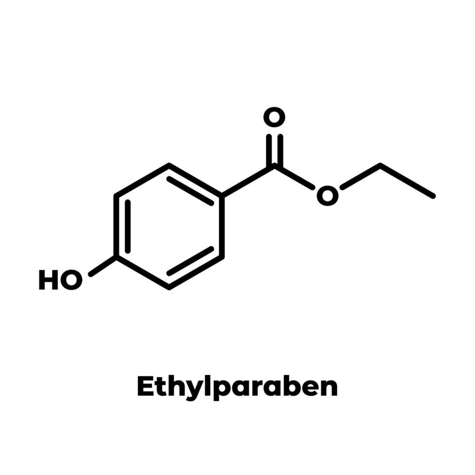 Estructura química del etilparabeno. fórmula esquelética sobre fondo blanco. vector