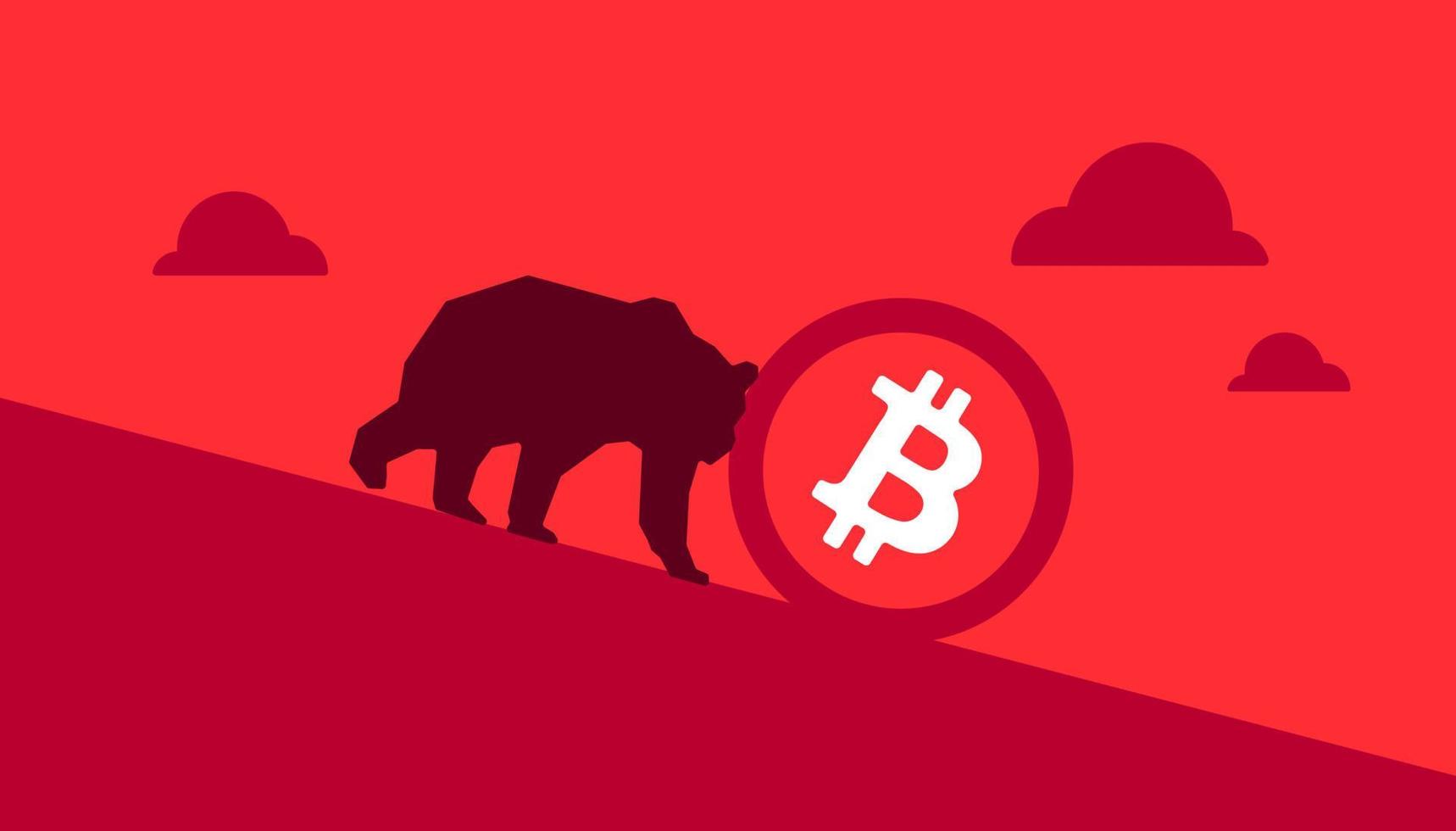 Bitcoin bearish market concept. BTC price going down. Bitcoin price falls to all time low. Bitcoin crash design. vector