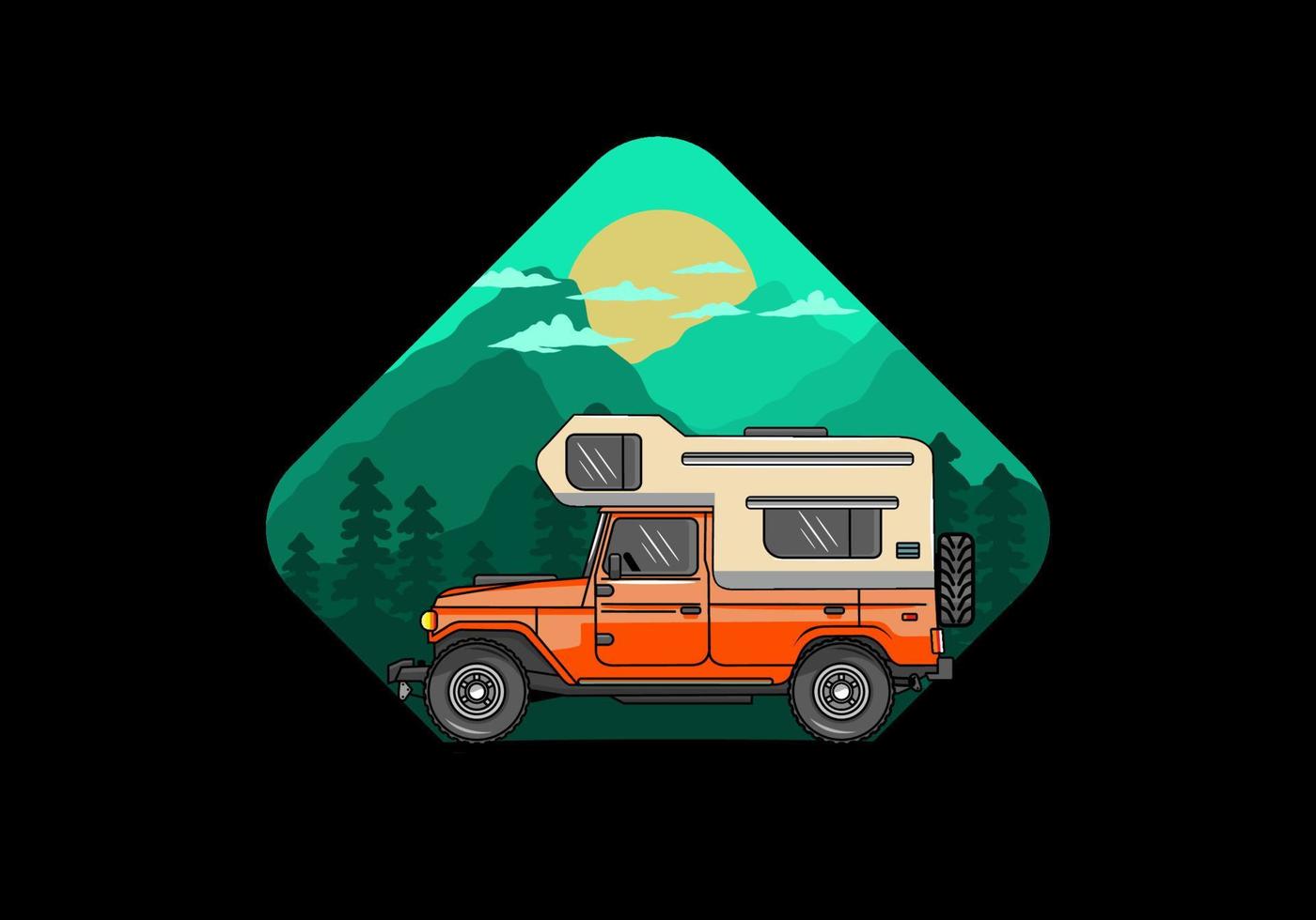 Big overland car illustration badge design vector