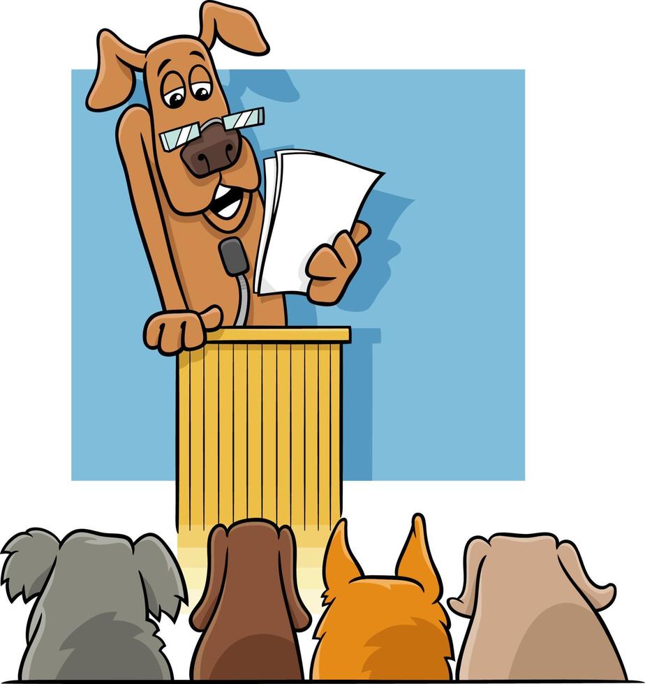 cartoon dog giving a speech from the rostrum vector