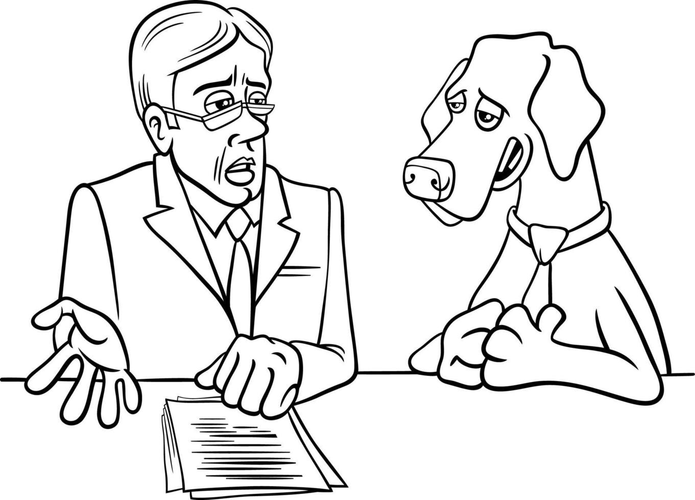 perro de dibujos animados dando una entrevista página para colorear vector