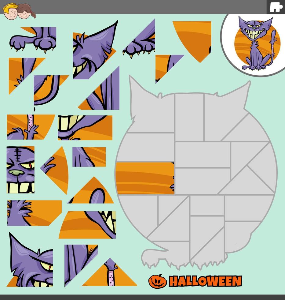 jigsaw puzzle with cartoon zombie cat on Halloween vector