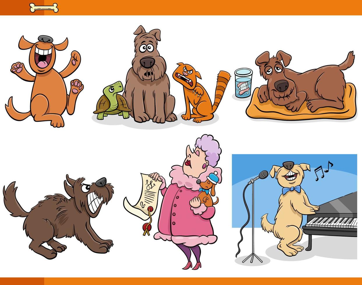 cartoon dogs and pets animal characters set vector