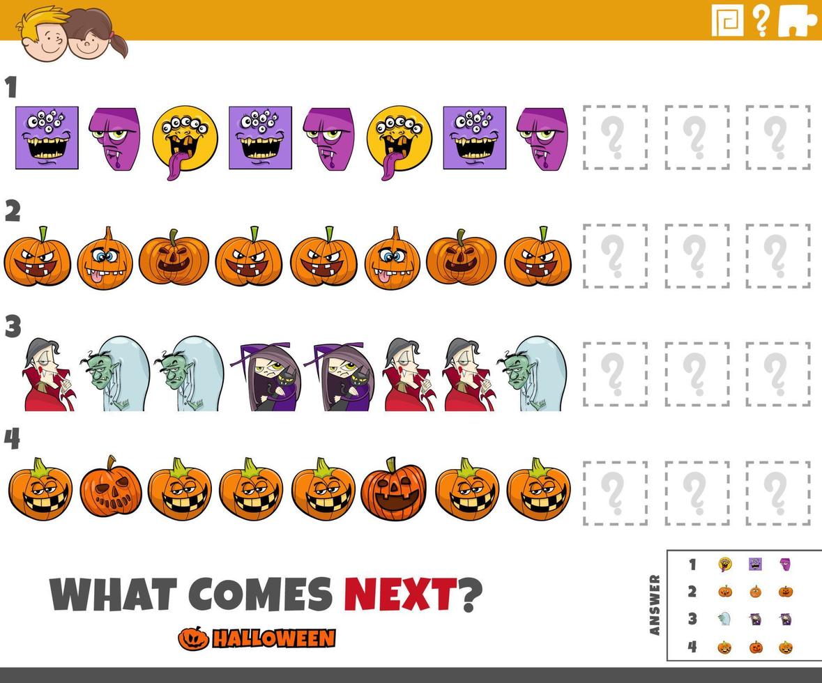 pattern game with cartoon Halloween characters vector