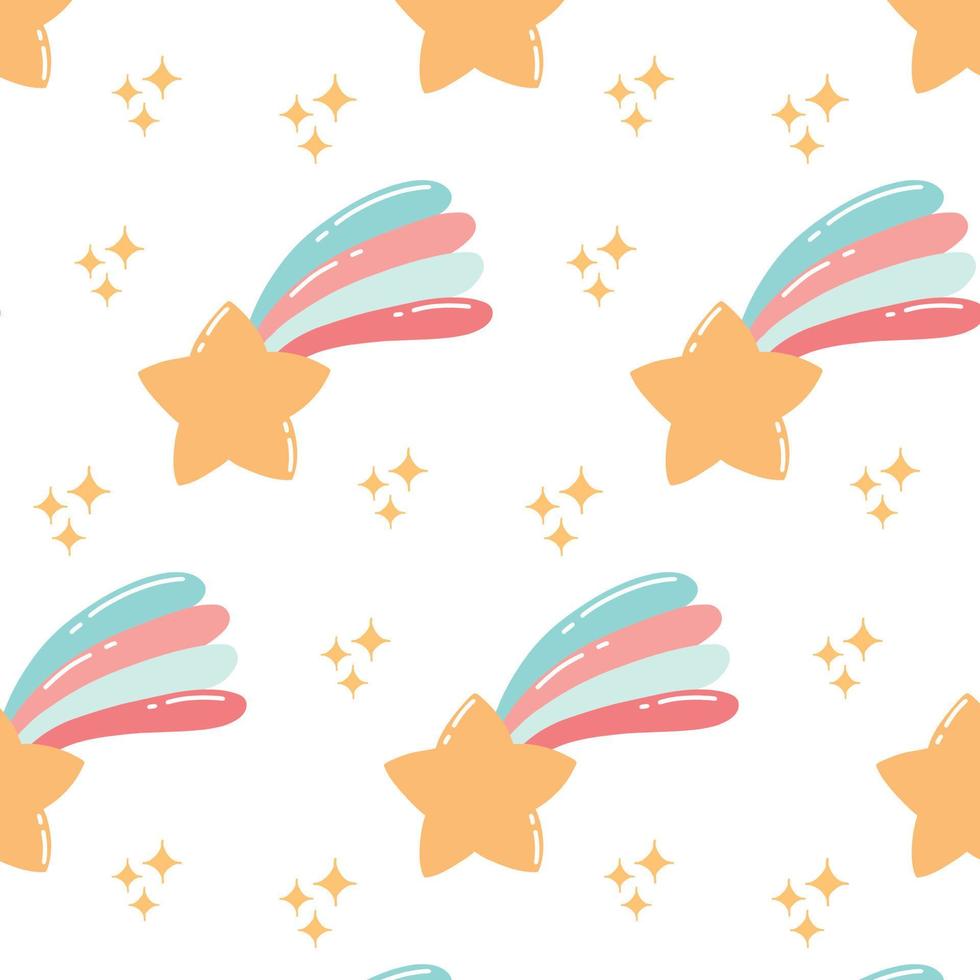 Shooting star seamless pattern. Print for fabrics with stars. Vector illustration.Cartoon style.