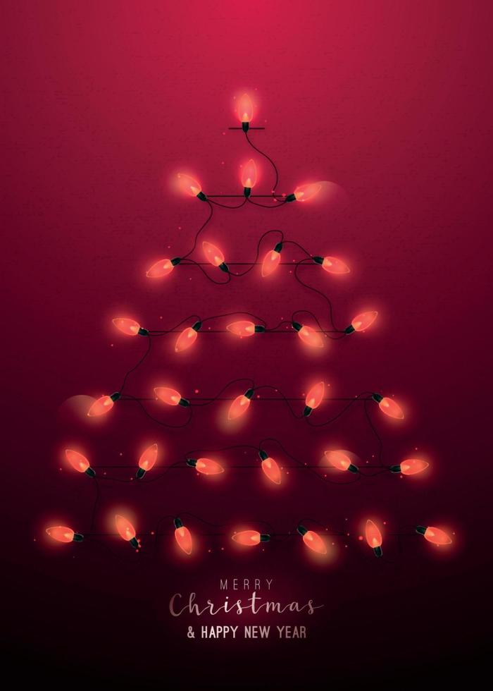 árbol de navidad abstracto hecho de luces de navidad rojas brillantes. vector