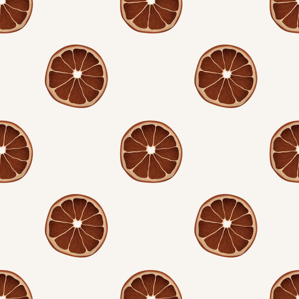 patrón minimalista sin costuras con rodajas de naranja secas realistas sobre fondo blanco. vector