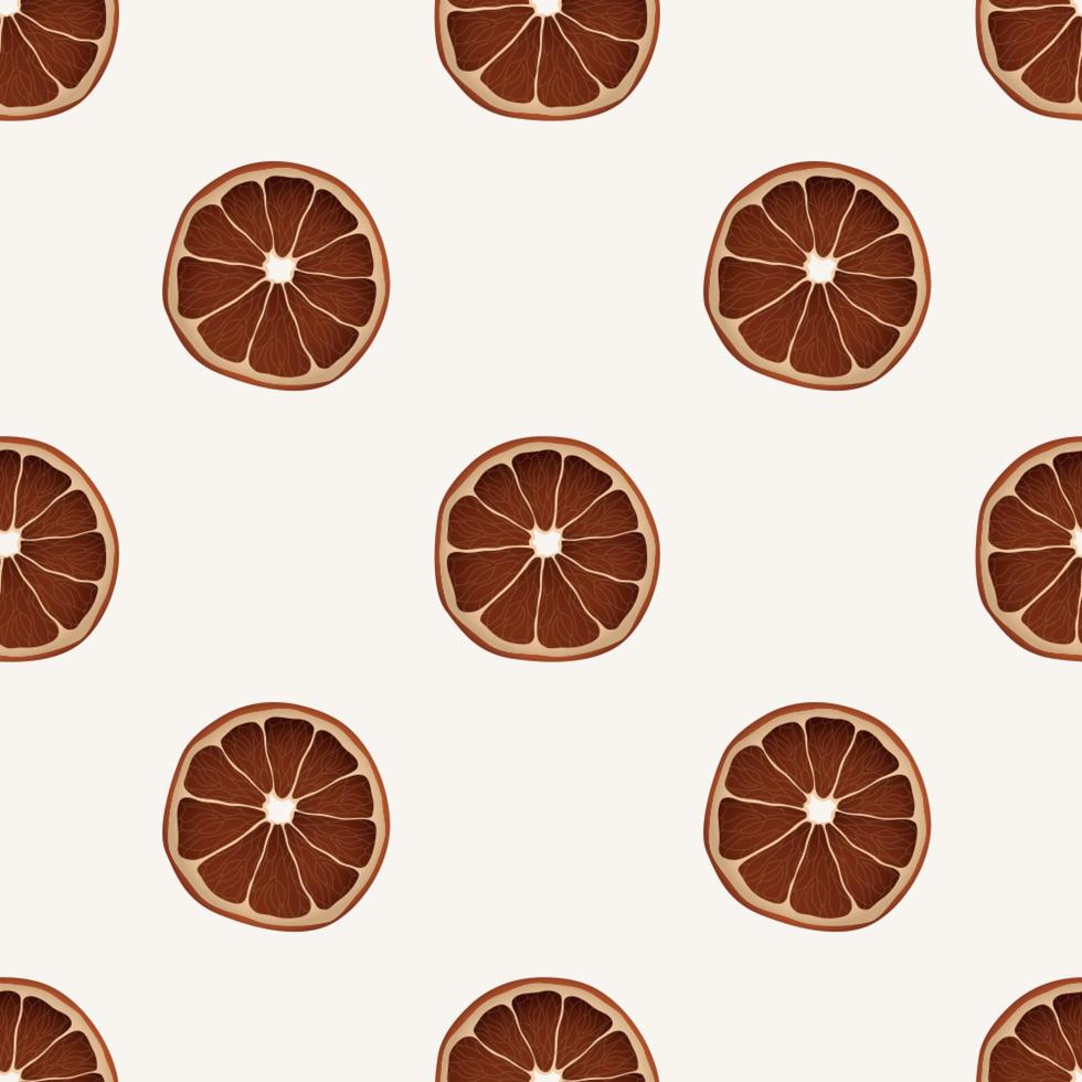 Minimalist seamless pattern with realistic dry orange slices on white background. vector