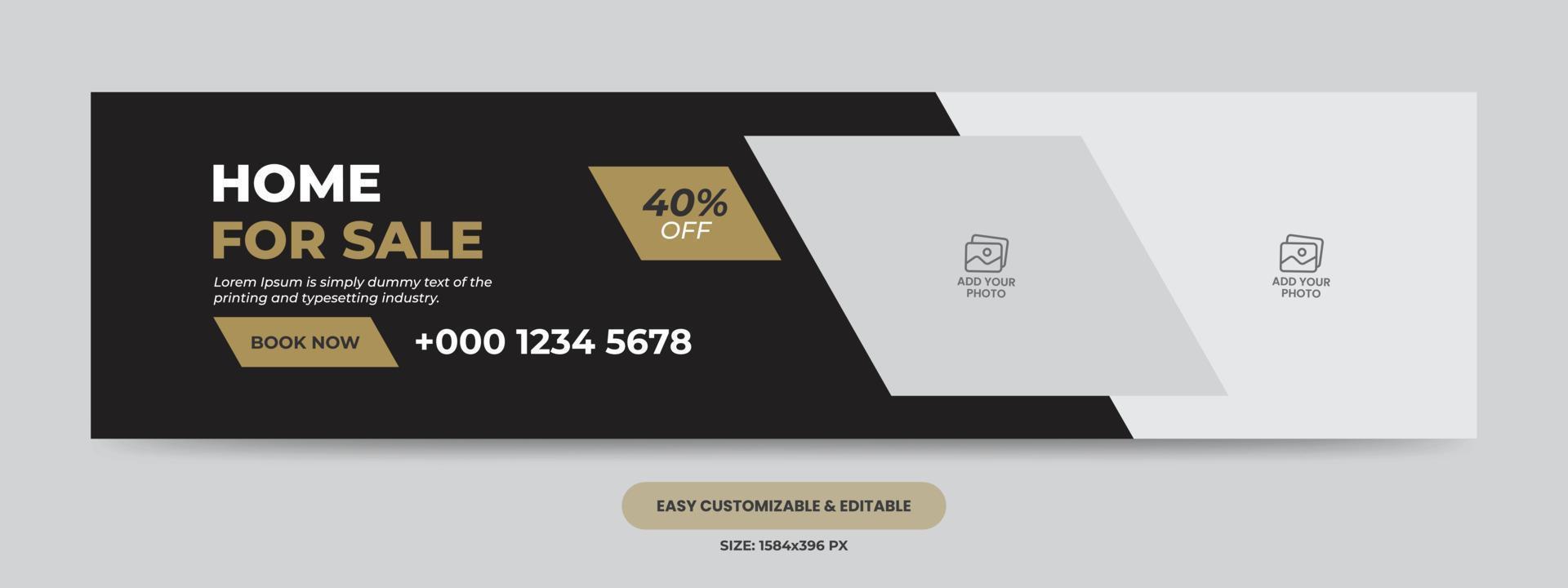 Real estate social media cover photo template. Home web banner vector