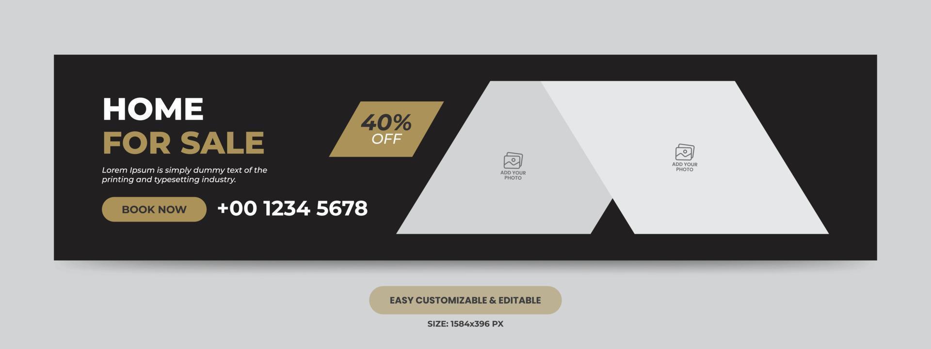 Real estate social media cover photo template. Home web banner vector