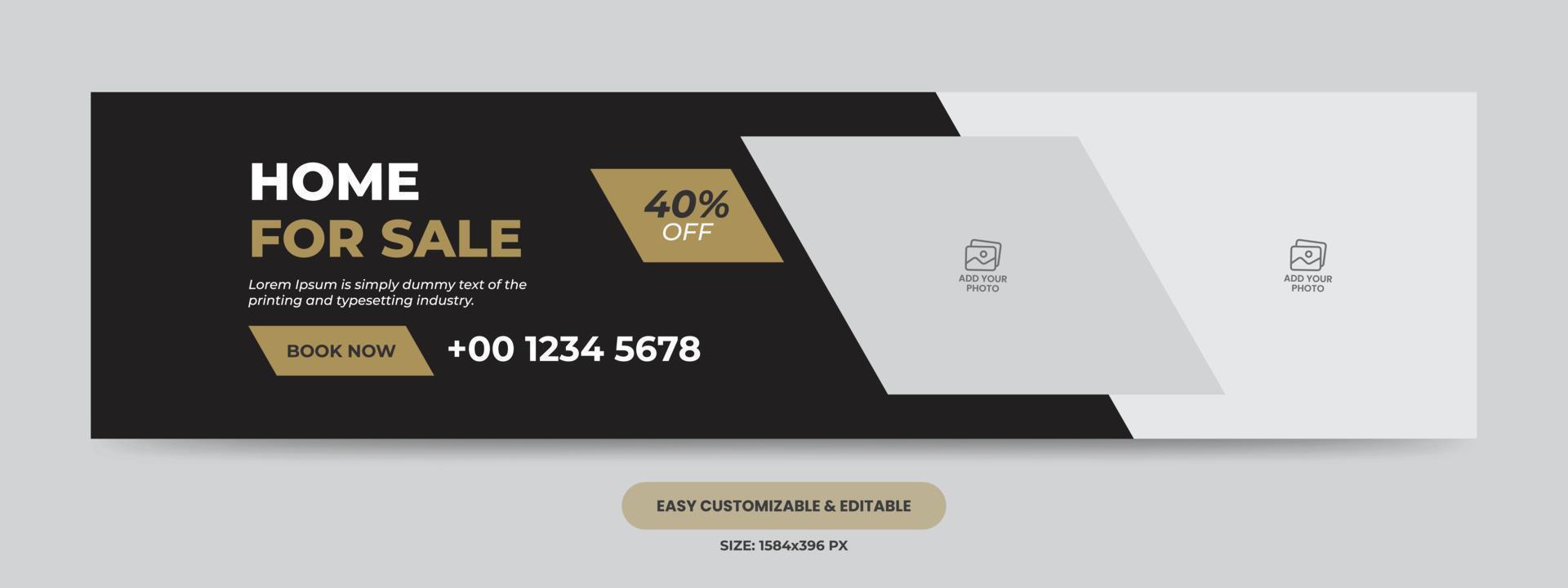 Real estate social media cover photo template. Home web banner vector